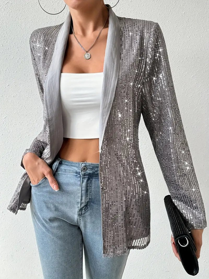 Glamouröser grauer Paillettenblazer für Damen