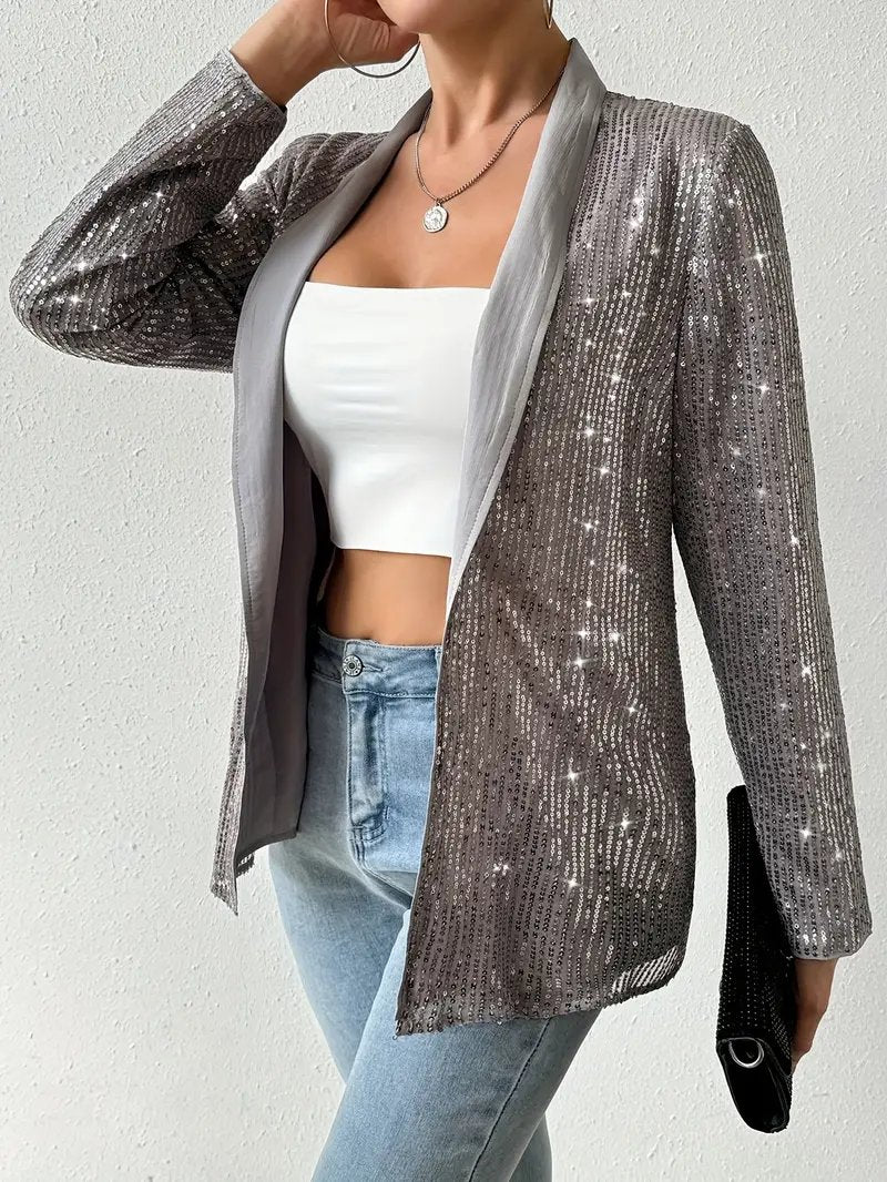 Glamouröser grauer Paillettenblazer für Damen