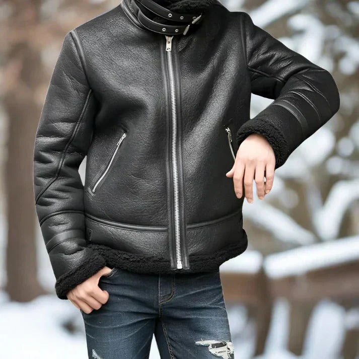 Gepolsterte dicke Lederjacke für Herren