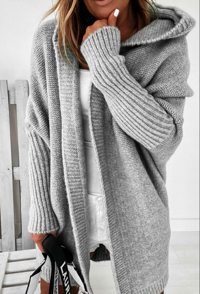 Eleganter langer Cardigan mit Kapuze für Damen