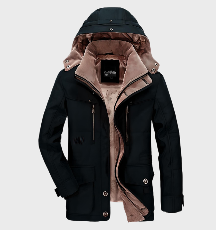 Dicke Winterjacke mit Kapuze und tiefen Taschen für Herren