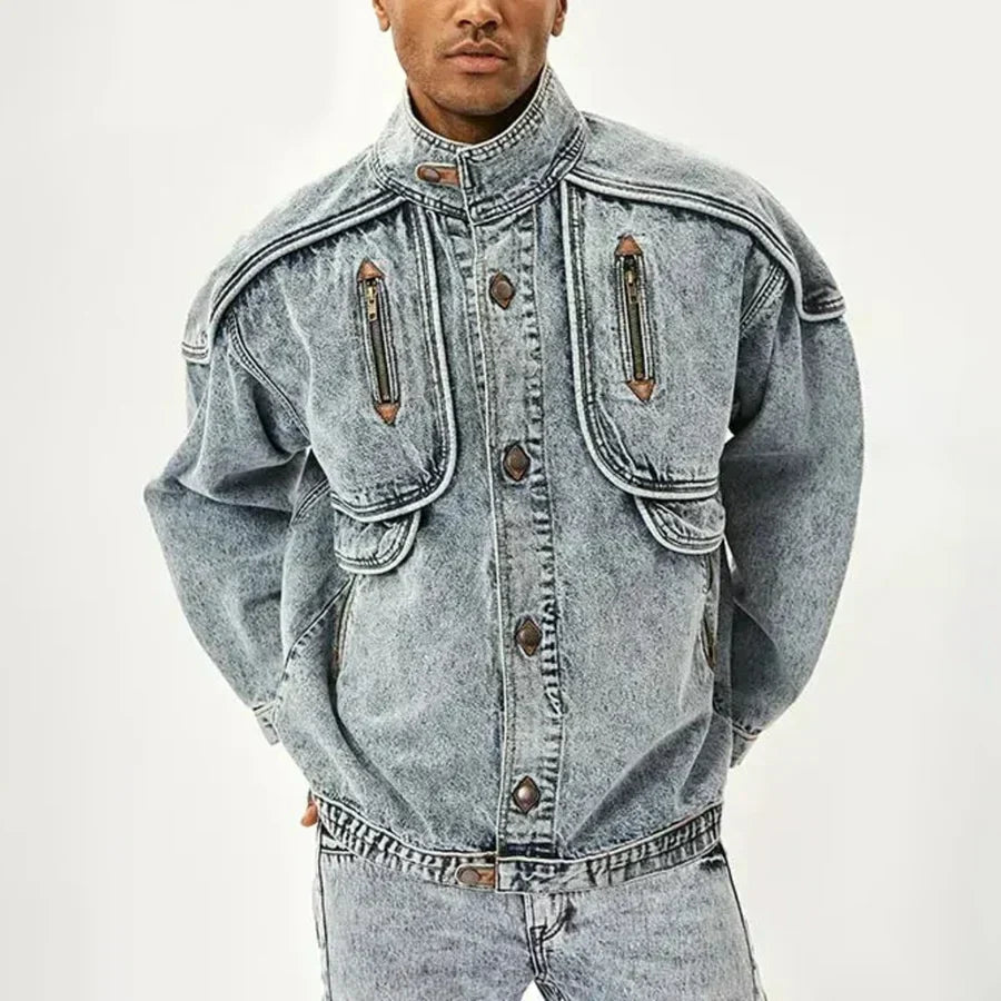 Eng anliegende Denim-Motorradjacke für Männer