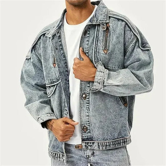 Eng anliegende Denim-Motorradjacke für Männer