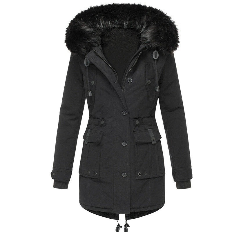 Winterjacke mit Kapuze aus Kunstfell für Damen