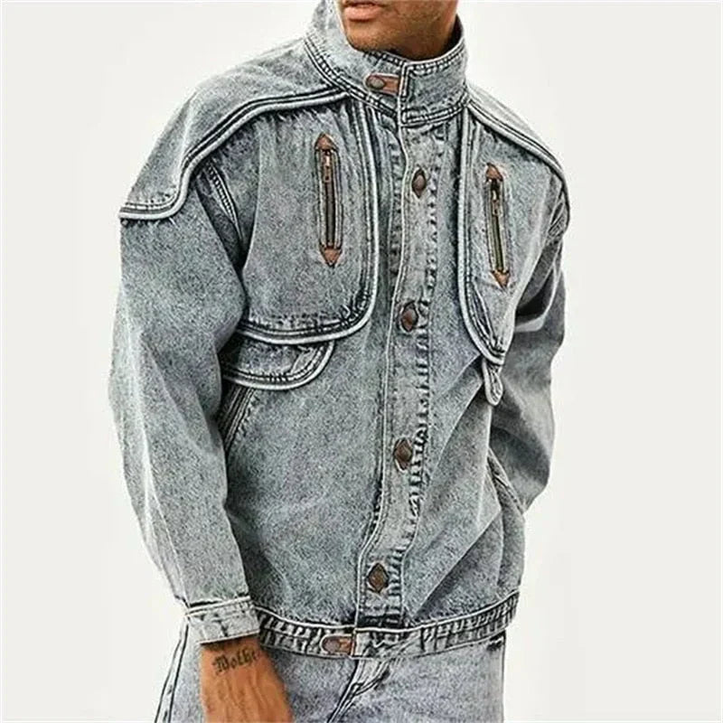 Eng anliegende Denim-Motorradjacke für Männer