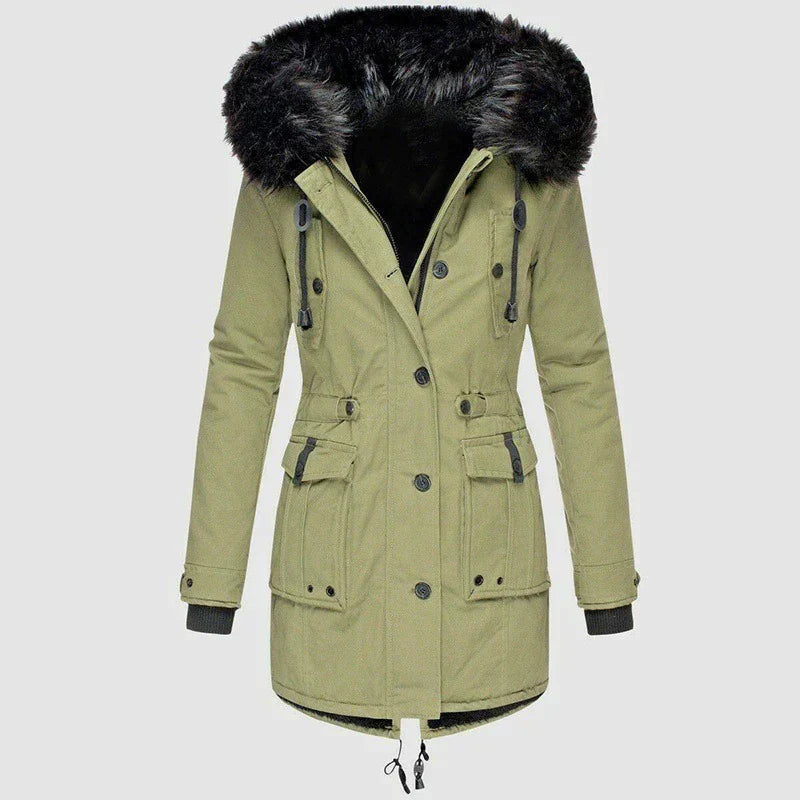 Winterjacke mit Kapuze aus Kunstfell für Damen