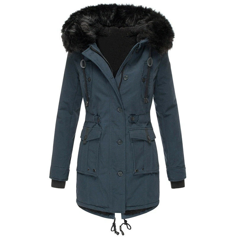 Winterjacke mit Kapuze aus Kunstfell für Damen