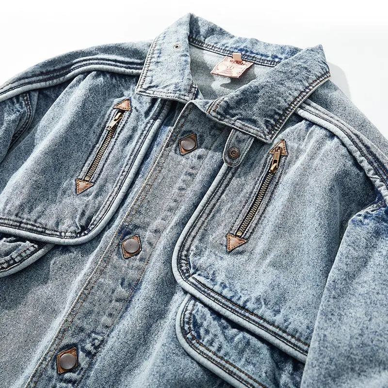 Eng anliegende Denim-Motorradjacke für Männer