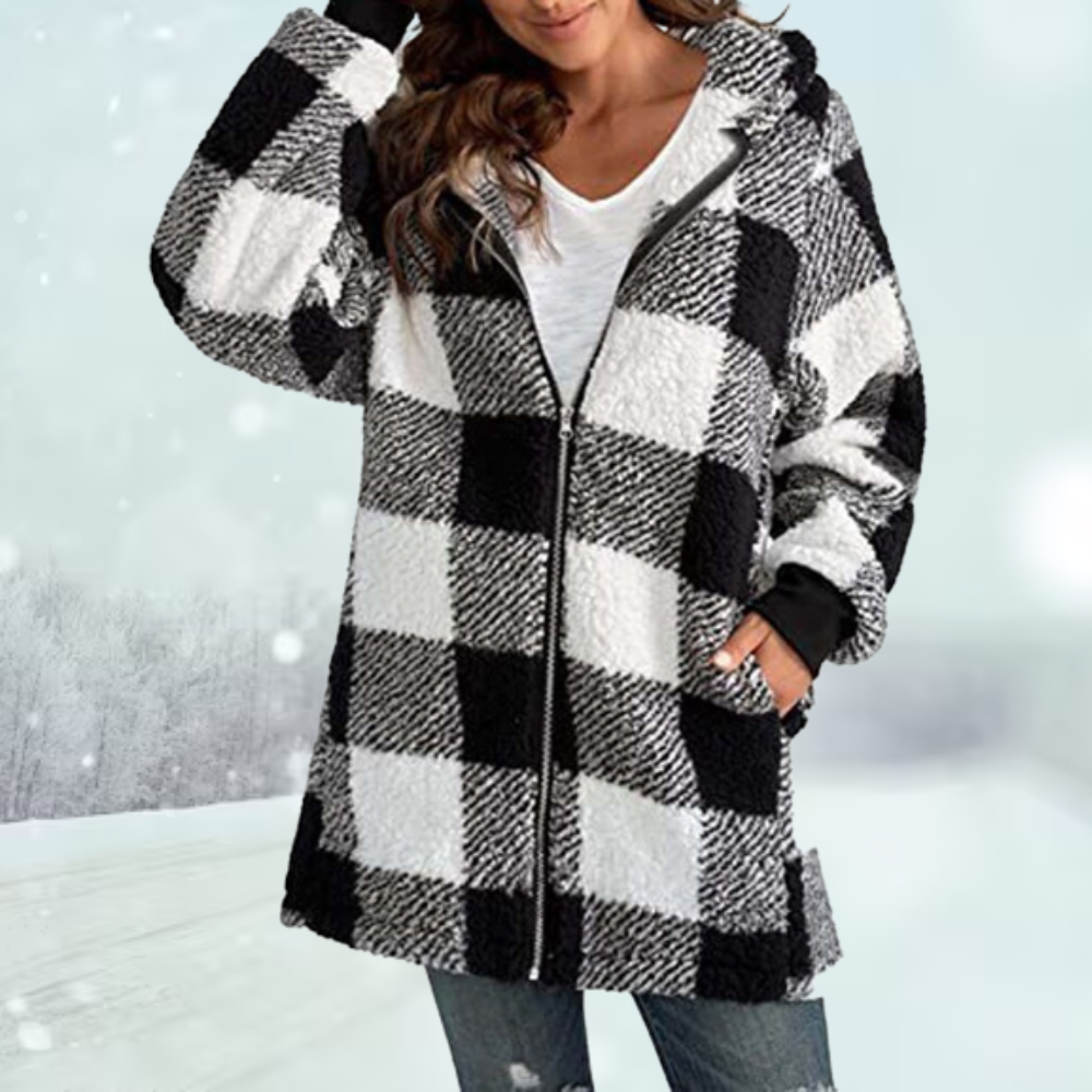 Karierte Winterjacke für Damen mit kuscheligem Warmfutter