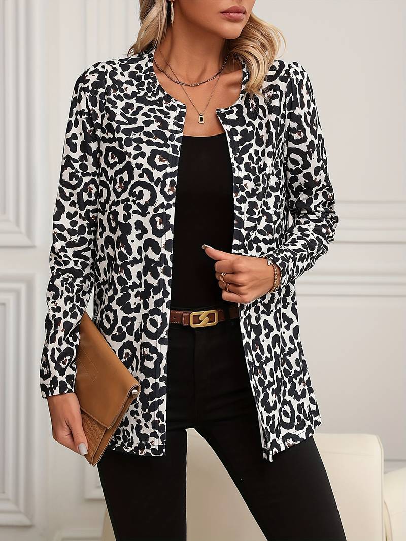 Damen langer Blazer mit Leopardenmuster und langen Ärmeln